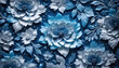 cold volumetric 3D blue and white floral wallpaper pattern