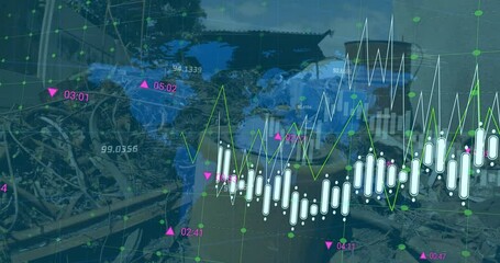 Poster - Animation of financial data processing over wasteland