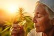 Elderly woman with cbd oil. Pharmaceutical medicine In the cannabis field. Concept Melatonin production
