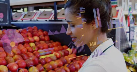 Poster - Animation of data processing over caucasian woman grocery shopping