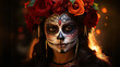 Mexican Girl with Sugar Skull Make-up for Day