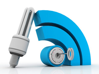 Poster - 3d illustration WIFI symbol sign with cfl bulb
