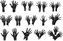 Set Of Hands Silhouettes Vector Zombie Horror Halloween Hand