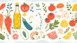 Vegetable and fruit illustrations isolated on a white background for a healthy food concept.