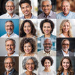 © sam - Many happy multi ethnic young and old people group headshots in collage mosaic collection multicultural faces smiling at camera