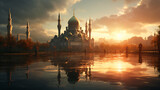Fototapeta Nowy Jork - Mosque in Moscow Seen During Sunny Sunset.