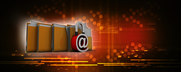 Poster - 3d rendering E-mail symbol lock with folder. Internet security concept
