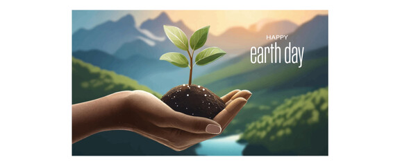 Hand holding young tree.  Earth day concept illustration for graphic and web design, business presentation, marketing.