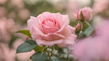 A Beautiful Pink Rose Blooms In The Garden
