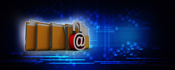 Poster - 3d rendering E-mail symbol lock with folder. Internet security concept