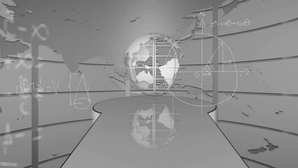 Poster - Animation of mathematical data processing over globe on grey background