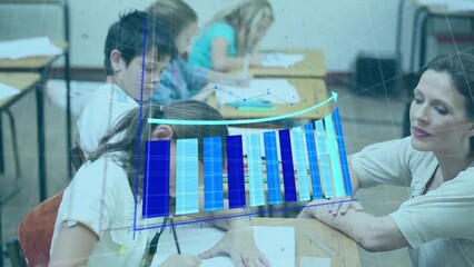 Poster - Animation of financial data processing over diverse schoolchildren and female teacher