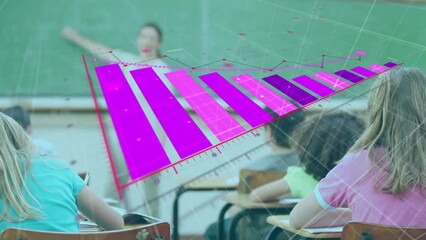 Poster - Animation of financial data processing over diverse schoolchildren and female teacher