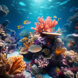 Fototapeta Las - A vibrant coral reef with diverse marine life.