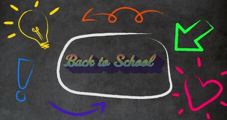 Poster - Animation of back to school text over school icons