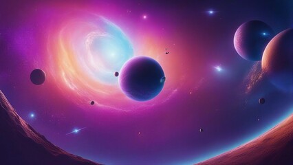 Wall Mural - planet in space _A abstract space planet with a purple surface and a blue sky. The planet has some shapes, patterns, 