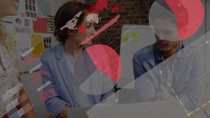 Poster - Animation of financial data processing over diverse business people in office