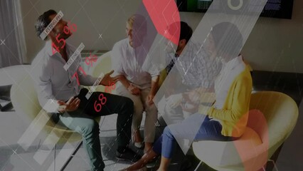 Poster - Animation of financial data processing over diverse business people in office