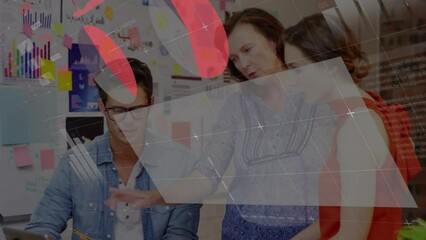 Poster - Animation of financial data processing over diverse business people in office