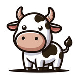 Fototapeta Pokój dzieciecy - Cute cow full body cartoon mascot character vector illustration, funny adorable farm pet animal cow design template isolated on white background
