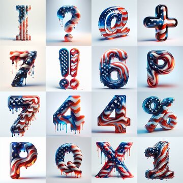 glass letters in color USA flag 3D Lettering Typeface. AI generated illustration