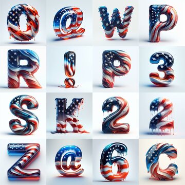 glass letters in color USA flag 3D Lettering Typeface. AI generated illustration