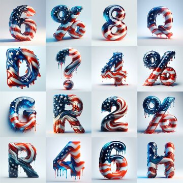 glass letters in color USA flag 3D Lettering Typeface. AI generated illustration