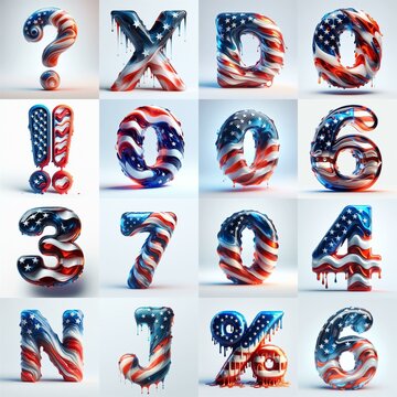 glass letters in color USA flag 3D Lettering Typeface. AI generated illustration