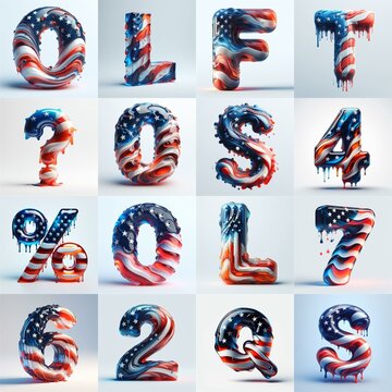 glass letters in color USA flag 3D Lettering Typeface. AI generated illustration