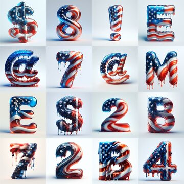 glass letters in color USA flag 3D Lettering Typeface. AI generated illustration