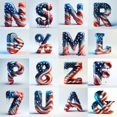 Wall Mural - glass letters in color USA flag 3D Lettering Typeface. AI generated illustration