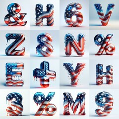 Wall Mural - glass letters in color USA flag 3D Lettering Typeface. AI generated illustration