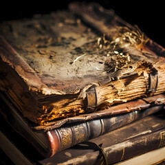 Wall Mural - Close-up of an old book with worn pages. 