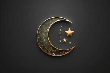 Wall Mural - the crescent logo with star on a black background. eid mubarak greeting card