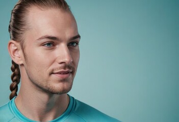 Poster - A man with braided hair gives a side look. His unique hairstyle and sharp gaze reflect individuality and a modern edge.