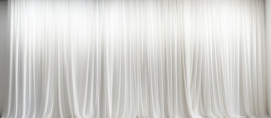 Poster - A white curtain is hanging on a wall next to a window, creating a simple and clean look in the room. The curtain is neatly arranged and adds a touch of elegance to the space.