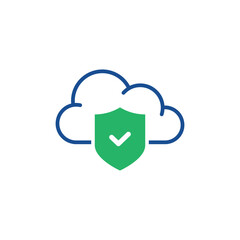 Fototapete - data secure icon like thin line cloud with shield. flat outline trend modern database support logotype graphic design web element isolated on white. concept of easy file protection or firewall badge