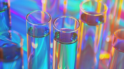 Wall Mural - fascinating blue holographic test tubes semi transparent against a delicate tech inspired background