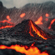 Vulkanausbruch bei Regen