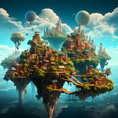 Sticker - Surreal cityscape with floating islands.