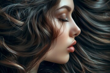 Wall Mural - Gorgeous brunette model with vibrant lustrous and well maintained long hair