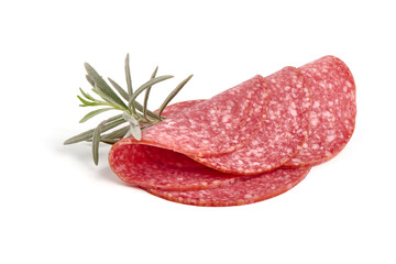 Wall Mural - Salami slices, isolated on white background