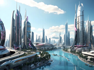 Canvas Print - Beautiful autonomus futuristic style green energy city