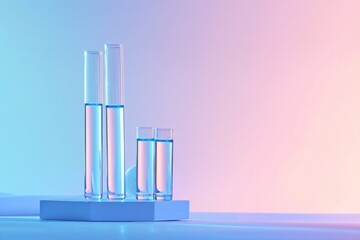 Wall Mural - vibrant blue holographic test tubes encapsulating the essence of modern research against a pastel te