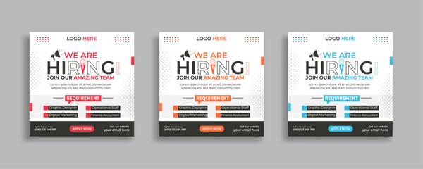 Wall Mural - We are hiring job vacancy social media post or square web banner template vector design	
