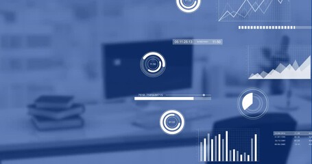 Sticker - Animation of financial data processing over desk in office