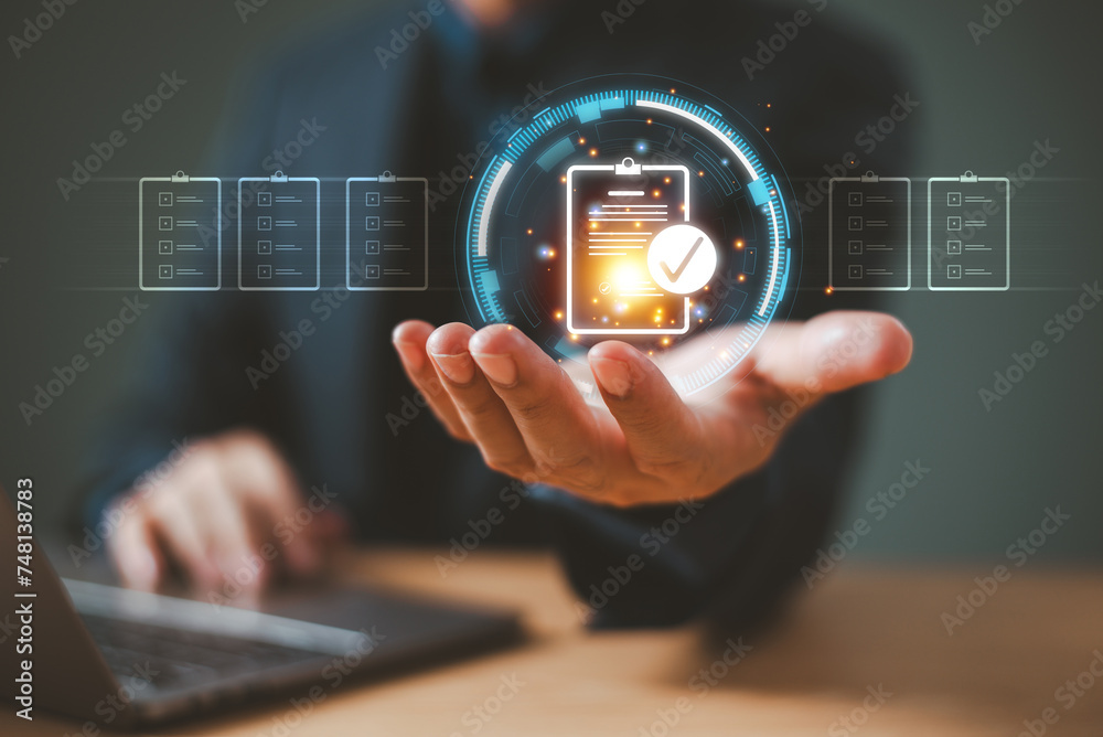 Approve quality document management on cloud digital network concept ...