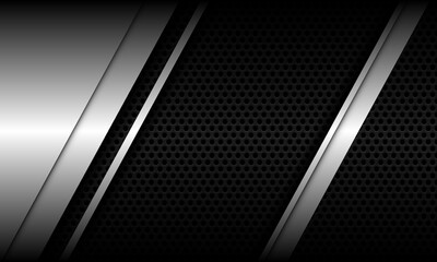 Fototapete - Abstract silver line slash shadow on black circle mesh pattern design modern luxury futuristic background vector