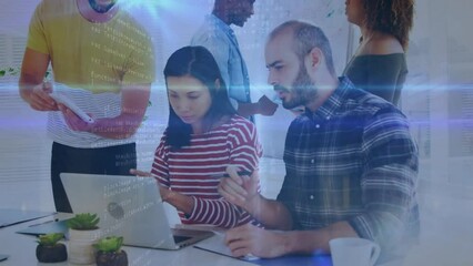 Poster - Animation of data processing over diverse business people discussing work