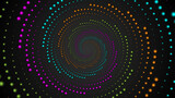 Fototapeta Przestrzenne - Abstract background with colorful neon dots moving in a spiral shape, vector design